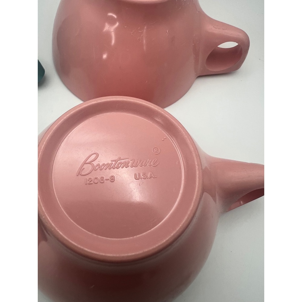 BoontonWare Melamine Tea Cups Lot of 4 Pink Turquoise Teal USA Vtg MCM Kitsch - Picture 5 of 8